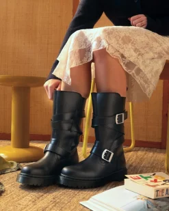 Biker boots Anistone en cuir à brides in Noir