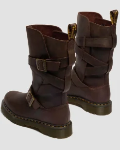 Biker boots Anistone en cuir Crazy Horse à brides in Marron Foncé