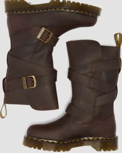 Biker boots Anistone en cuir Crazy Horse à brides in Marron Foncé