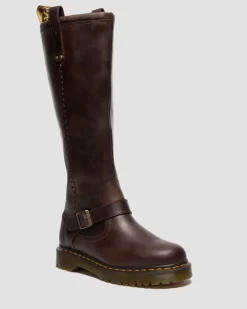 BIKER BOOTS ANISTONE HAUTES EN CUIR CRAZY HORSE in Marron Foncé