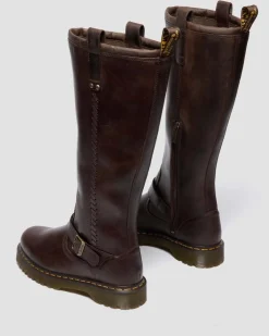 BIKER BOOTS ANISTONE HAUTES EN CUIR CRAZY HORSE in Marron Foncé