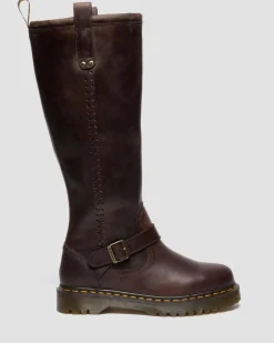 BIKER BOOTS ANISTONE HAUTES EN CUIR CRAZY HORSE in Marron Foncé