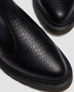 Boots Bianca II Lo fuselées en cuir gaufré croco in Noir
