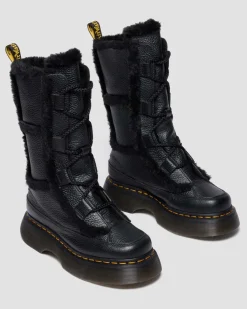 Boots Buzz en cuir Milled Nappa doublées de fourrure synthétique à lacets in Noir