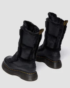 Boots Buzz en cuir Milled Nappa doublées de fourrure synthétique à lacets in Noir