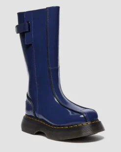 Boots Buzz Hi en cuir Distressed Patent in Bleu Foncé