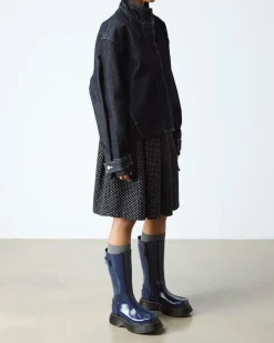 Boots Buzz Hi en cuir Distressed Patent in Bleu Foncé