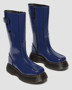Boots Buzz Hi en cuir Distressed Patent in Bleu Foncé