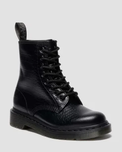 Boots 1460 en cuir gaufré croco in Noir