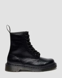 Boots 1460 en cuir gaufré croco in Noir
