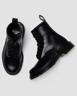 Boots 1460 en cuir gaufré croco in Noir