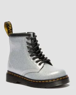 BOOTS 1460 EN CUIR GLITTER PATENT POUR TOUT-PETIT in Argenté