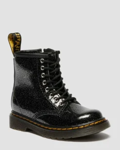 BOOTS 1460 EN CUIR GLITTER PATENT POUR TOUT-PETIT in Noir & Argenté