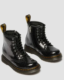 BOOTS 1460 EN CUIR GLITTER PATENT POUR TOUT-PETIT in Noir & Argenté
