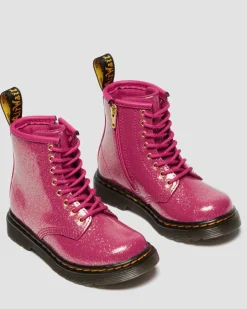BOOTS 1460 EN CUIR GLITTER PATENT POUR TOUT-PETIT in Rose, Argenté & Doré