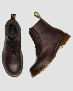 Boots 1460 en cuir Grizzly à doublure en polaire in Marron Foncé
