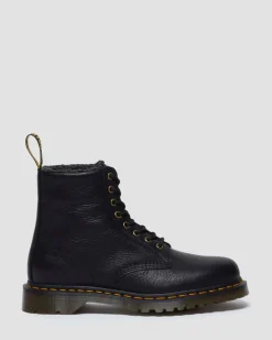 Boots 1460 en cuir Grizzly et fourrure synthétique à lacets in Noir