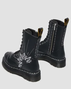 Boots plateformes Jason Hi Solar Flare en cuir reconditionné in Noir & Blanc