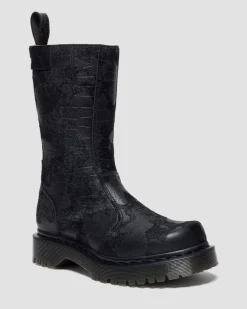 Boots Rejena en cuir Hair On gaufré croco in Noir