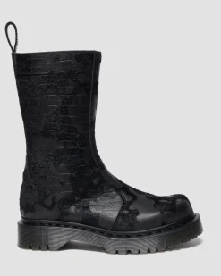 Boots Rejena en cuir Hair On gaufré croco in Noir