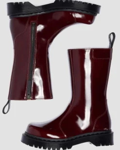 Boots Rejena en cuir Laquered in Rouge Cherry Red