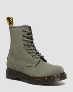 Boots 1460 Serena en cuir Nubuck et fourrure synthétique à lacets in Nickel Grey