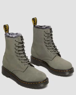 Boots 1460 Serena en cuir Nubuck et fourrure synthétique à lacets in Nickel Grey
