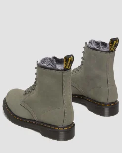 Boots 1460 Serena en cuir Nubuck et fourrure synthétique à lacets in Nickel Grey