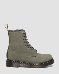Boots 1460 Serena en cuir Nubuck et fourrure synthétique à lacets in Nickel Grey