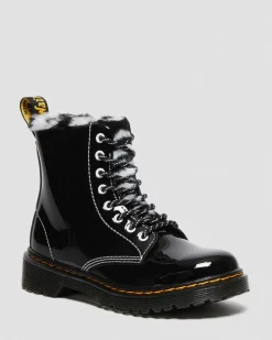 Boots 1460 Serena en cuir Patent Lamper et fourrure synthétique Junior in Noir