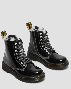 Boots 1460 Serena en cuir Patent Lamper et fourrure synthétique Junior in Noir