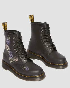 Boots 1460 Vonda Floral en cuir reconditionné in Noir & Blanc