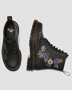 Boots 1460 Vonda Floral en cuir reconditionné in Noir & Blanc