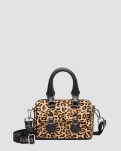 Mini sac à imprimé léopard et à anses supérieures in Noir & Tan