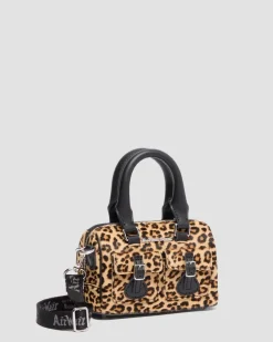 Mini sac à imprimé léopard et à anses supérieures in Noir & Tan