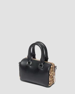 Mini sac à imprimé léopard et à anses supérieures in Noir & Tan