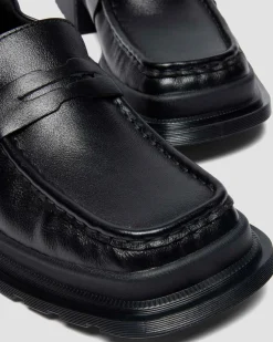 MOCASSINS MAYBOLE EN CUIR FRONCÉ À BOUTS CARRÉS in Noir