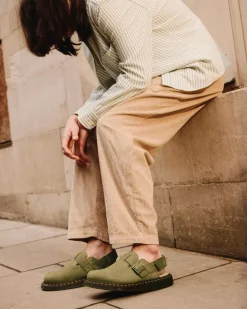 Mules Jorge II en cuir Tumbled Nubuck à brides in Muted Olive