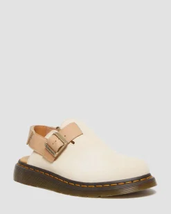 Mules Jorge II en daim et cuir à brides in Beige Texturé