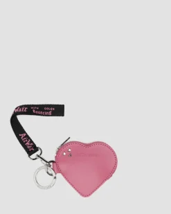 Porte-monnaie en forme de cœur en cuir avec anneau in Rose Doc's