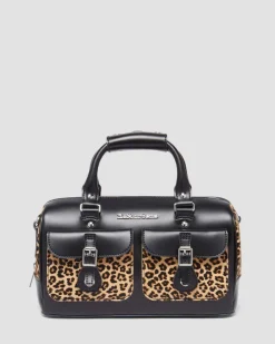 Sac en Hair-On à imprimé léopard et à anses supérieures in Noir