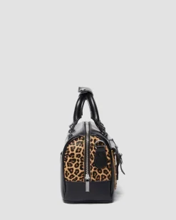 Sac en Hair-On à imprimé léopard et à anses supérieures in Noir