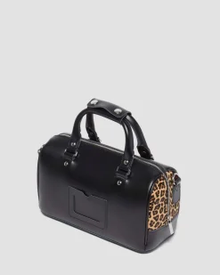 Sac en Hair-On à imprimé léopard et à anses supérieures in Noir