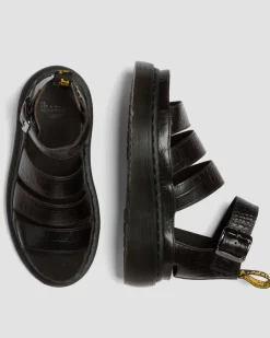 Sandales Clarissa Quad en cuir effet croco à brides in Marron Foncé