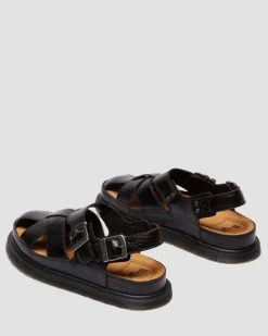 Sandales fisherman en cuir Analine crocodile in Marron Foncé