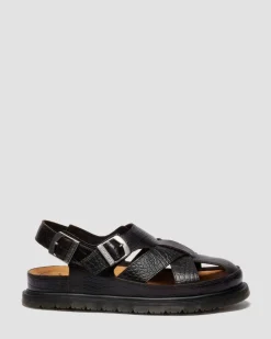 Sandales fisherman en cuir Analine crocodile in Marron Foncé