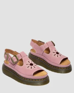 Sandales plateformes Dunnet Flower en nubuck in Rose Poudré