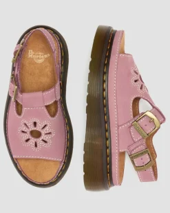 Sandales plateformes Dunnet Flower en nubuck in Rose Poudré