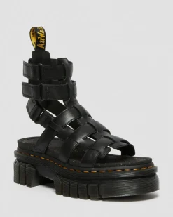 Sandales plateformes montantes Ricki en cuir Nappa Lux in Noir