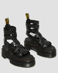 Sandales plateformes montantes Ricki en cuir Nappa Lux in Noir